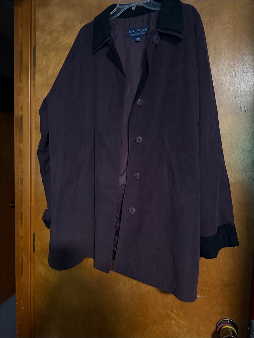 London Fog Women’s Dark Purple Trench Coat with Black Collar